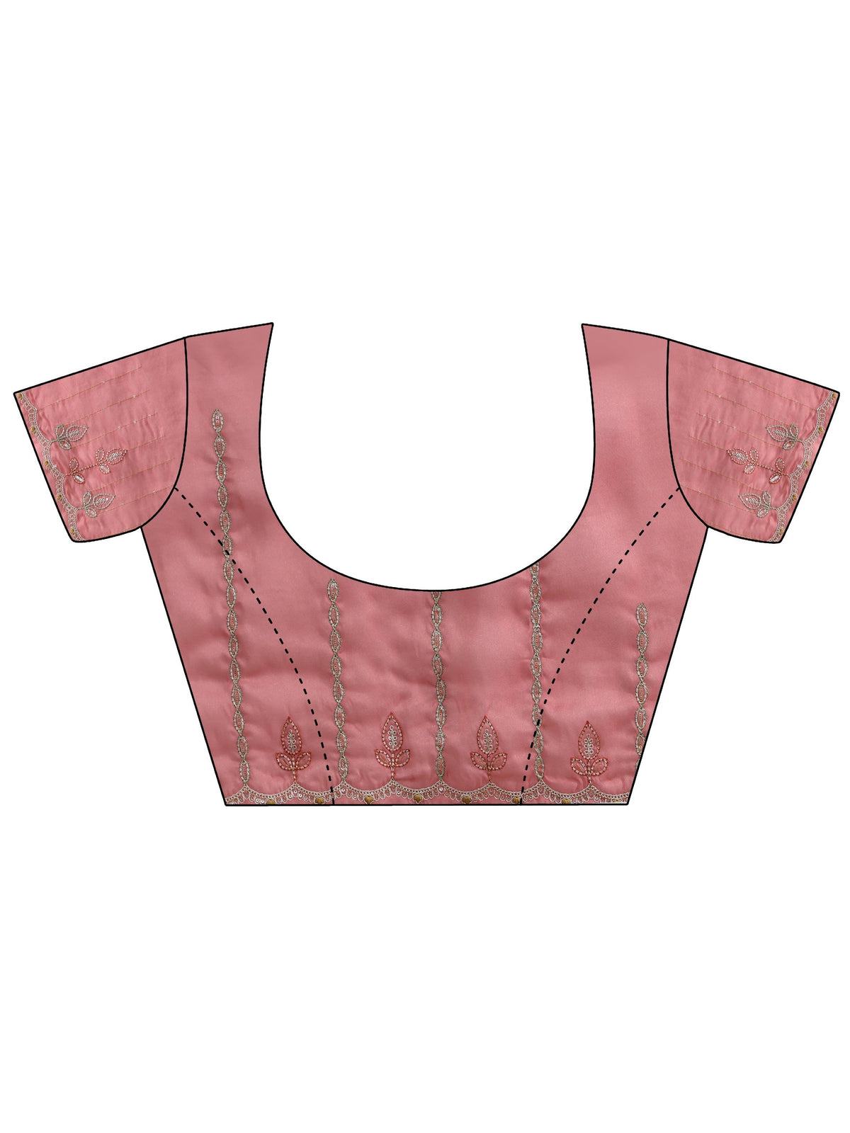 Libas Bubblegum Pink Leafy Embroidered Tissue Saree