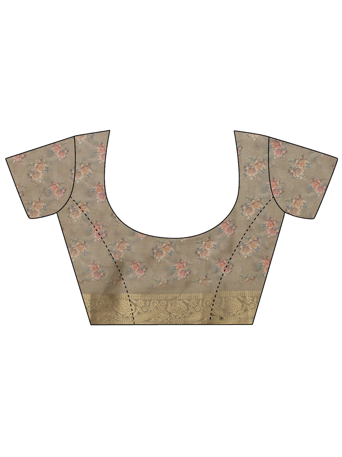 Libas Dusty Olive Green Floral Printed Silk Blend Saree with Woven Border