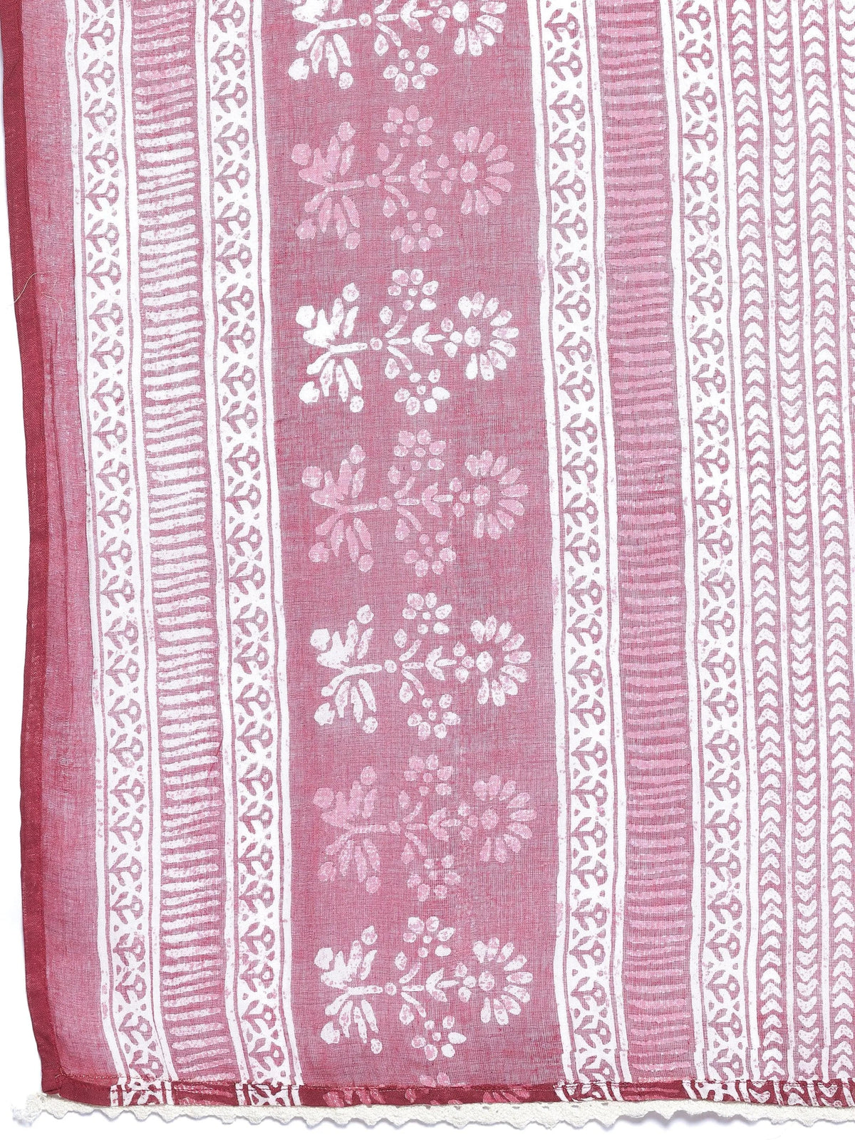 Libas Burgundy Printed Cotton A-Line Kurta With Palazzos & Dupatta