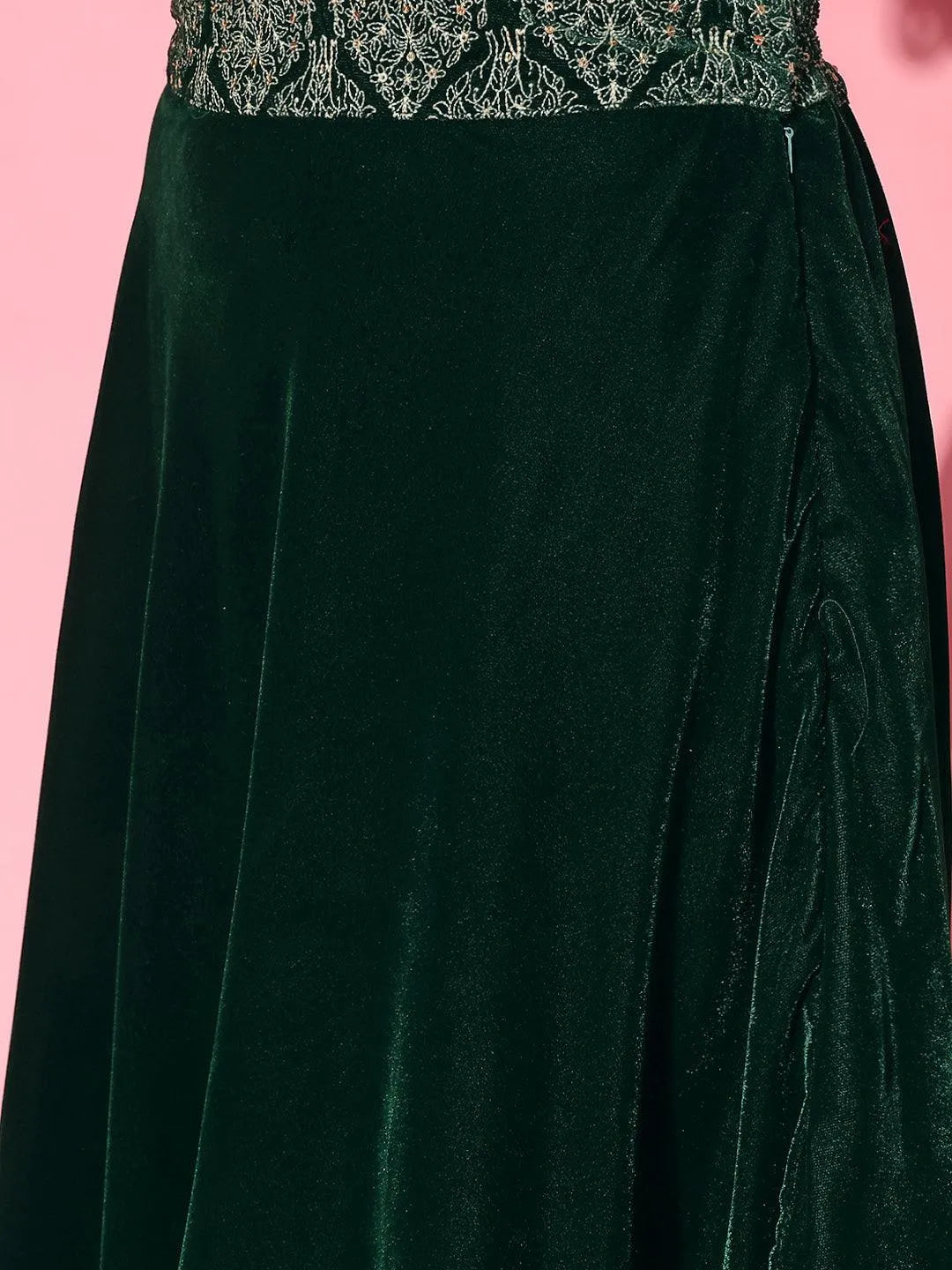 Libas Green Embroidered Velvet Lehenga Set