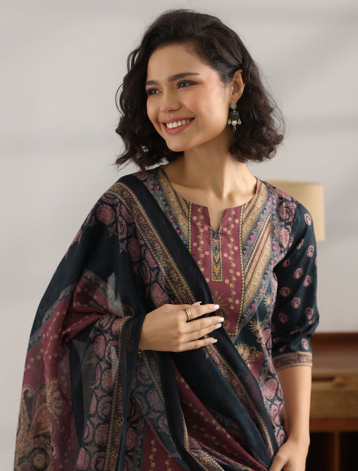 Libas Black Printed Crepe Straight Suit With Dupatta