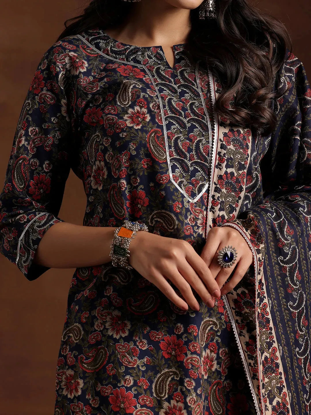 Libas Blue Printed Cotton Straight Suit With Dupatta