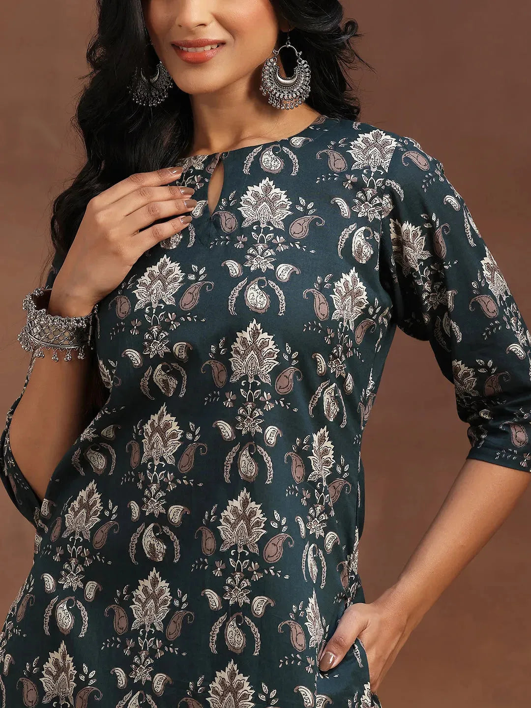 Libas Green Printed Cotton Straight Suit With Dupatta