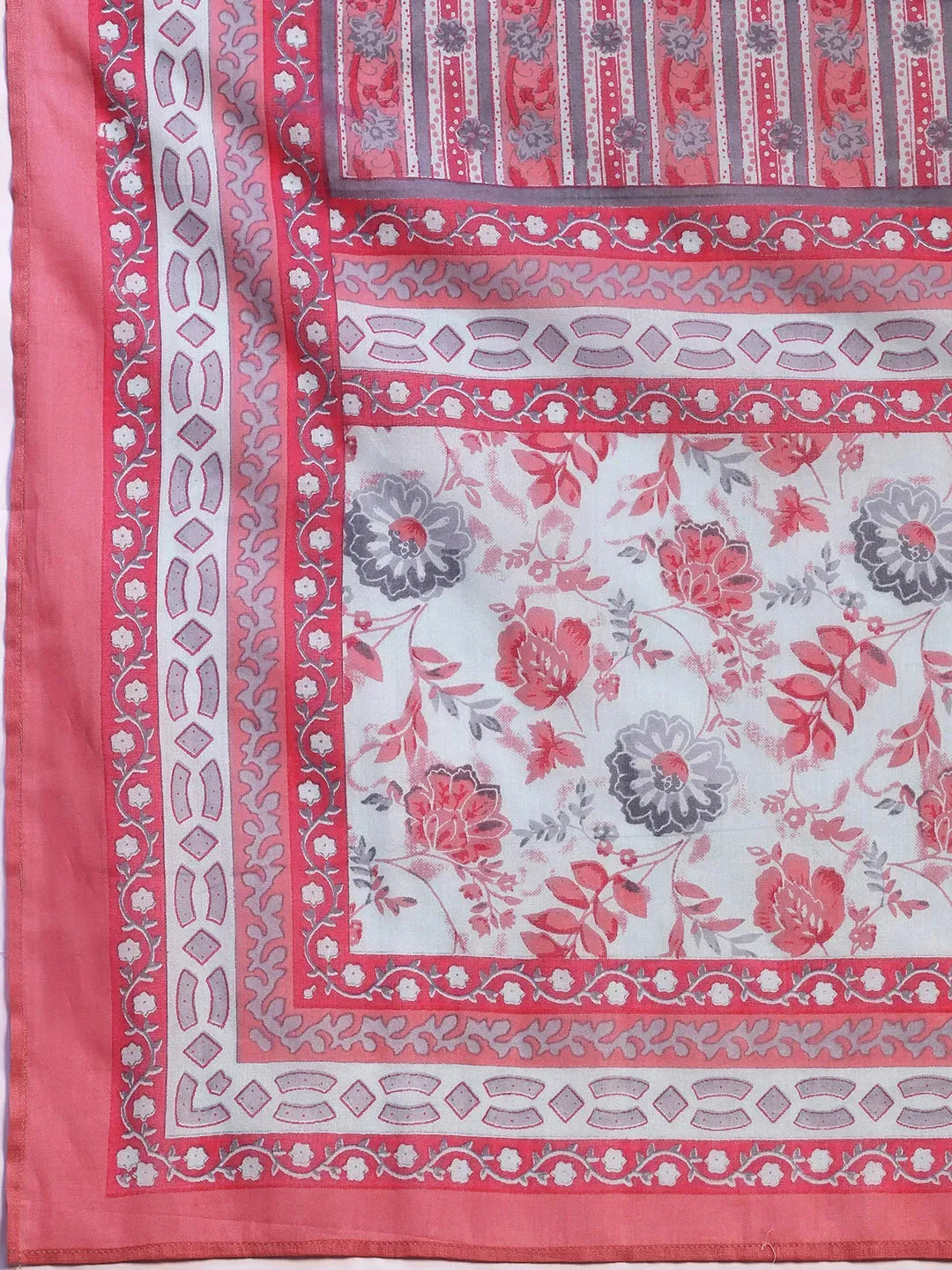Libas Light Blue Printed Cotton A-line Kurta With Trousers & Dupatta