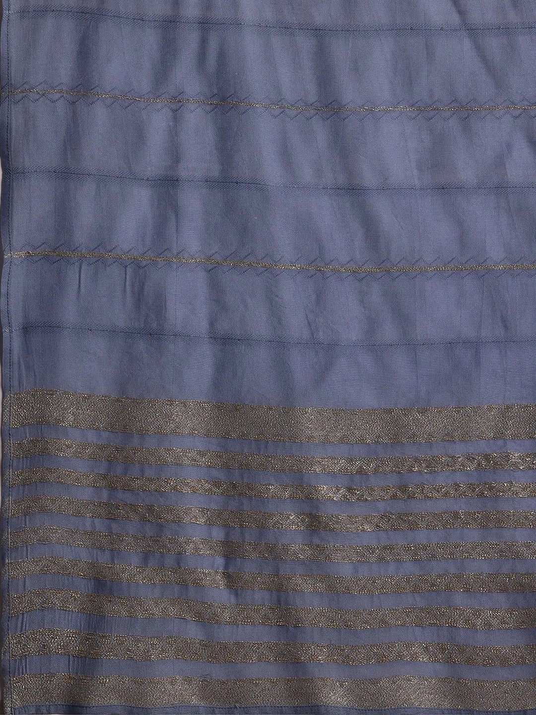 Libas Blue Printed Silk Blend A-Line Kurta With Trousers & Dupatta