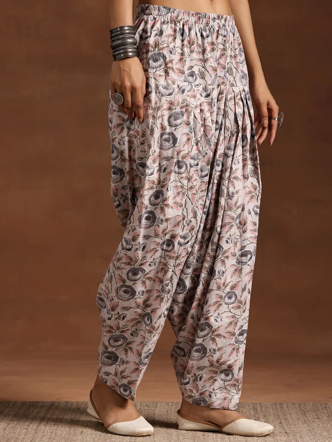 Libas Grey Printed Cotton Straight Kurta Set