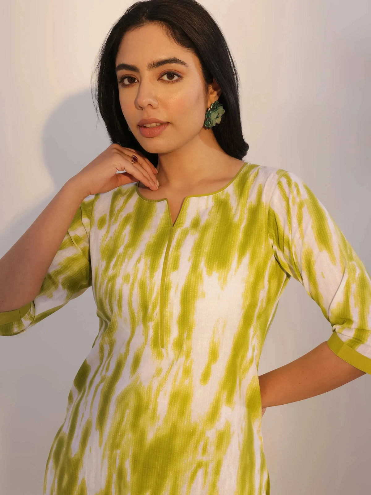 Libas Green Printed Cotton Straight Suit With Dupatta