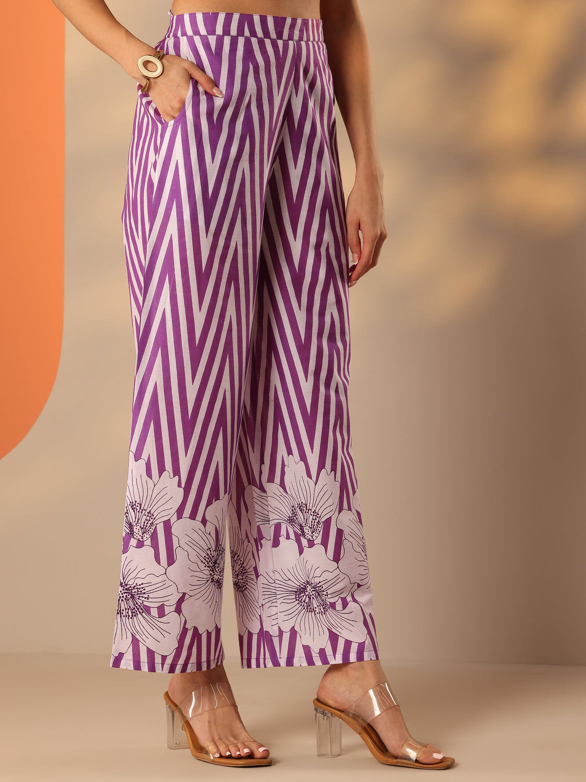Libas Purple Printed Cotton Co-Ord Sets