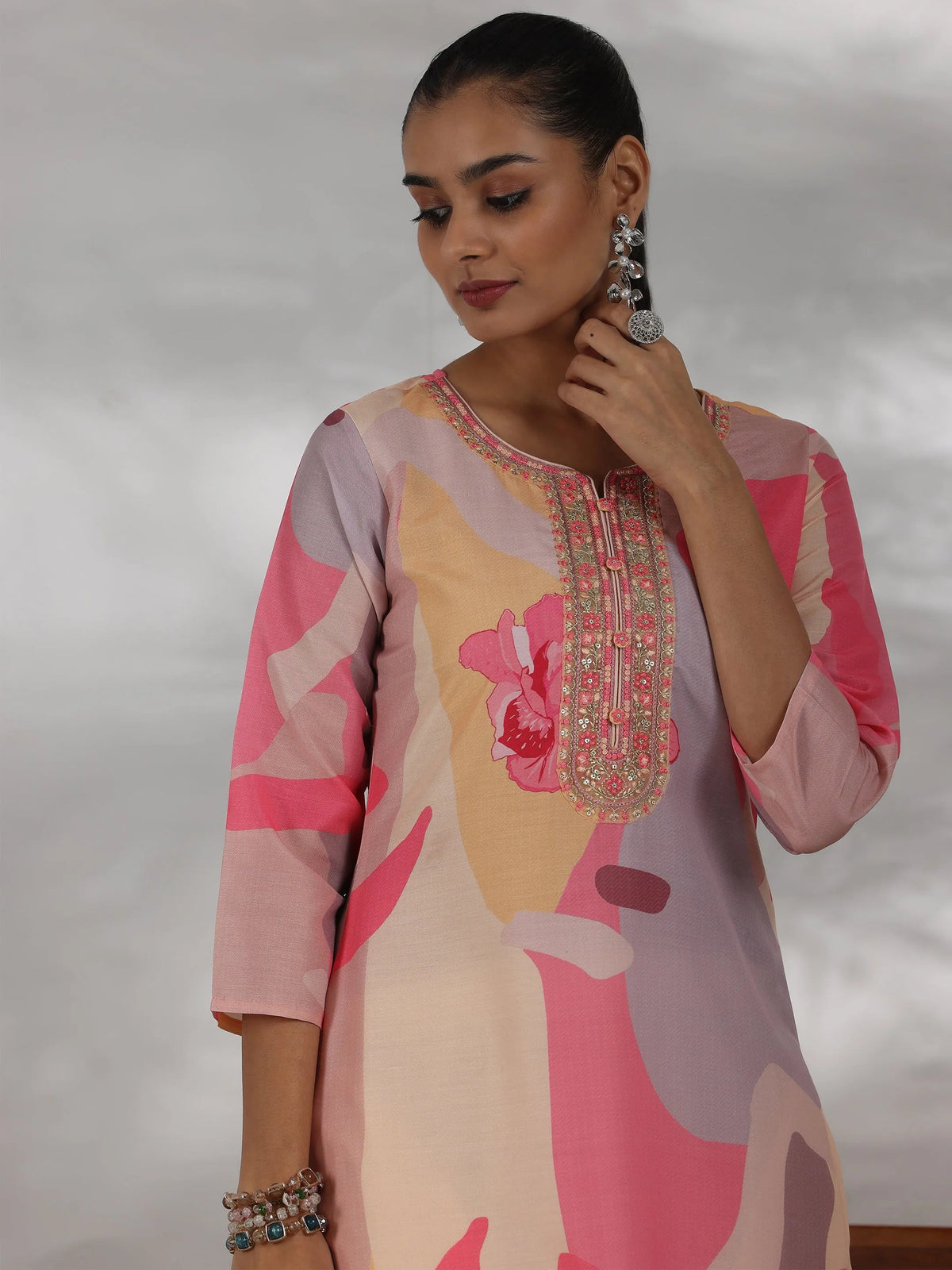 Gerua Cream Printed Cotton Blend Straight Suit With Dupatta