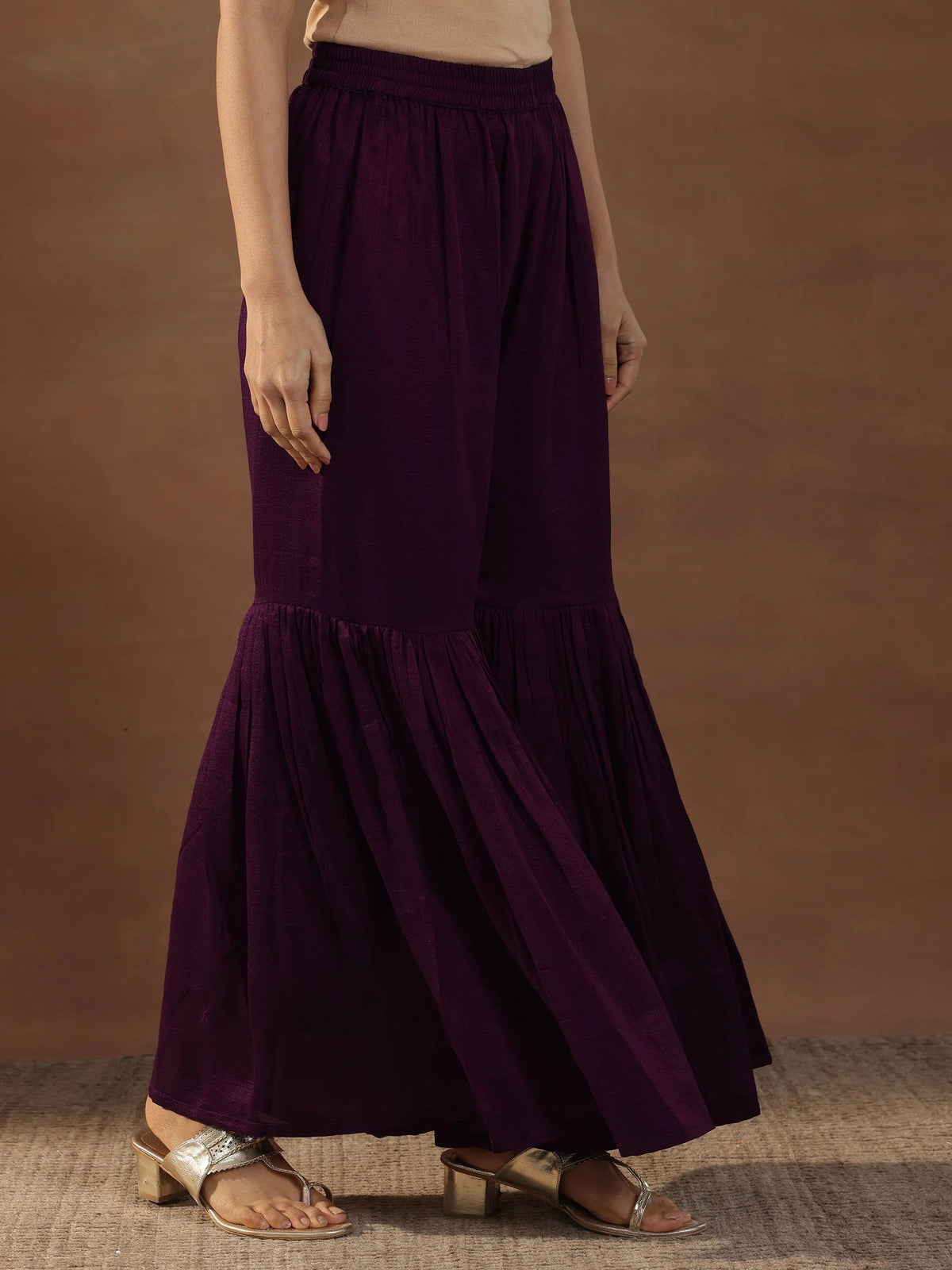 Libas Burgundy Embroidered Silk Blend Straight Sharara Suit Set With Dupatta