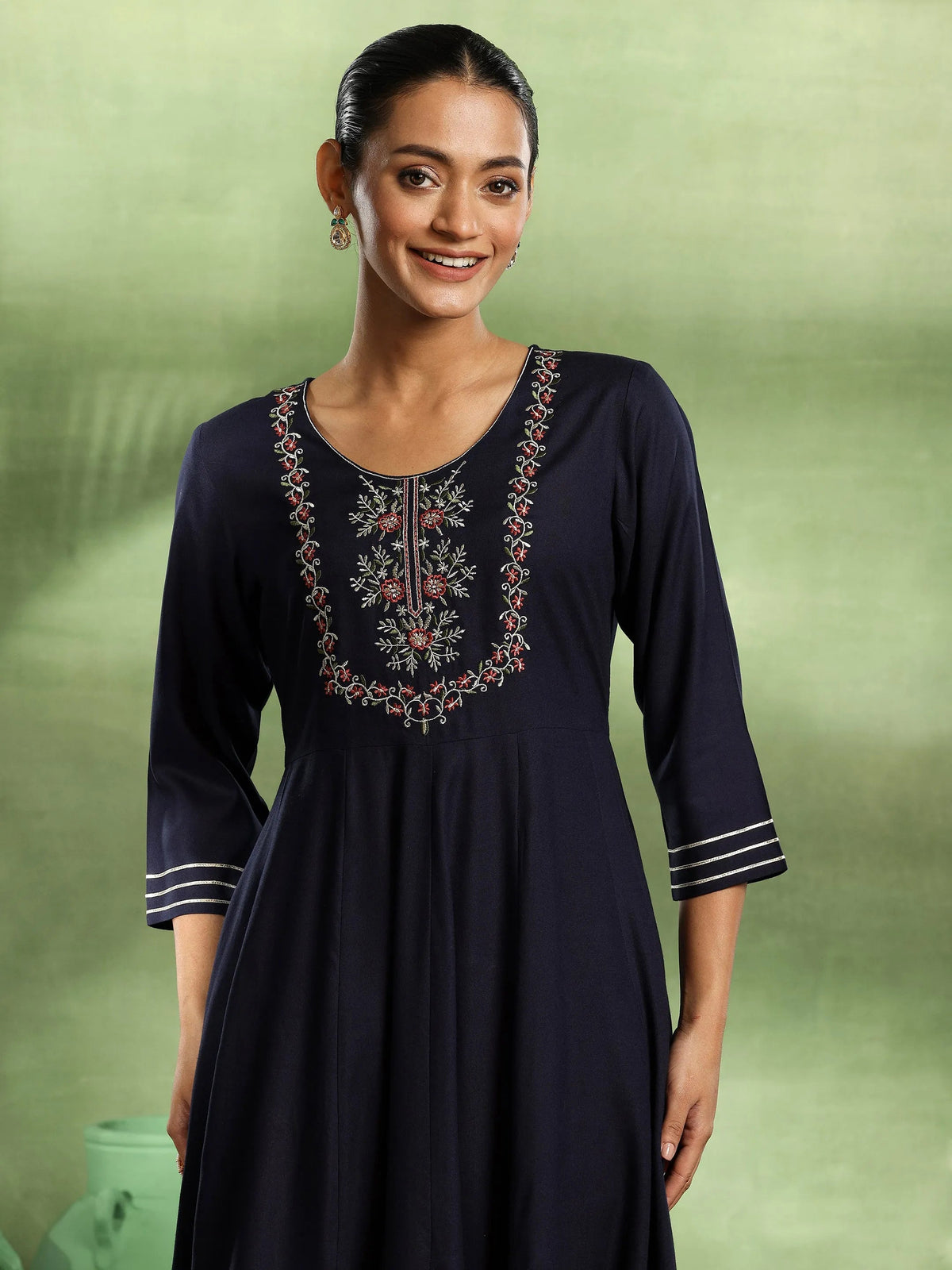 Libas Blue Yoke Design Rayon Anarkali Suit With Dupatta