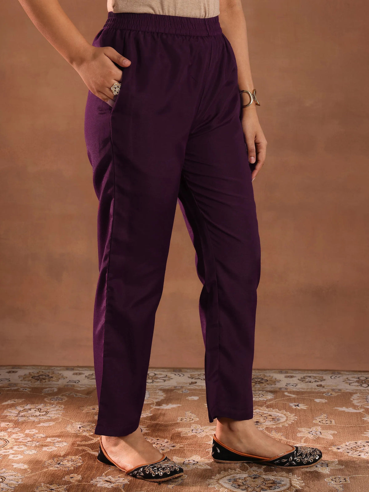 Libas Burgundy Embroidered Silk Blend Straight Suit With Dupatta