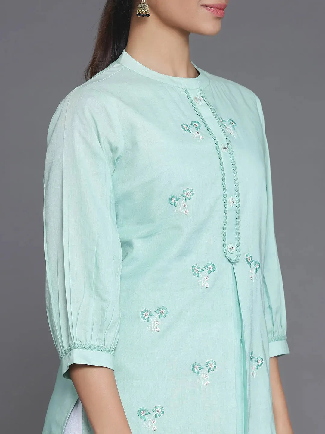 Libas Green Embroidered Cotton Straight Kurta
