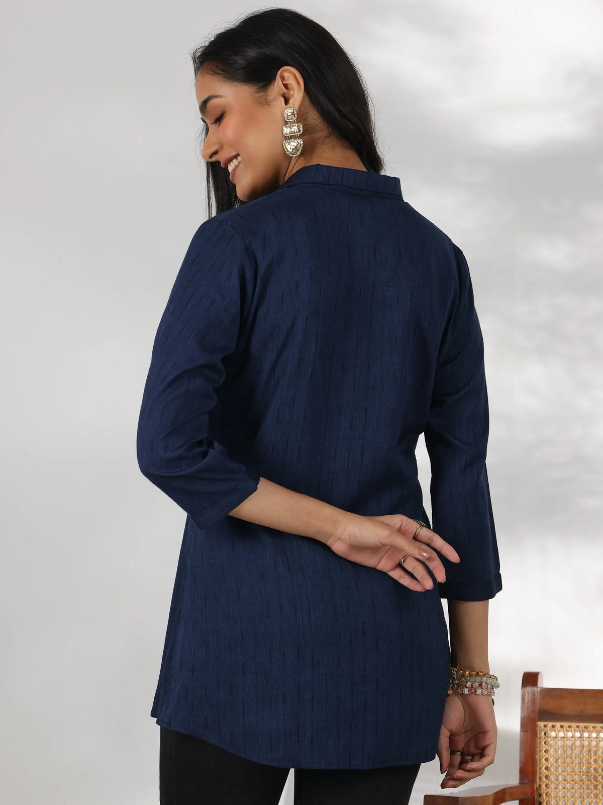 Libas Blue Self Design Rayon Straight Tunic