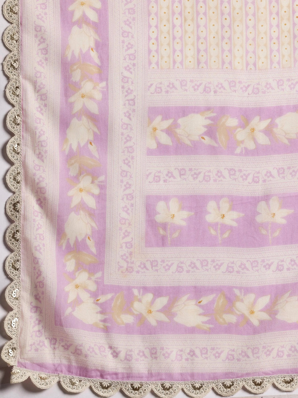 Libas Dilbaro Purple Printed Cotton A-Line Kurta With Trousers & Dupatta