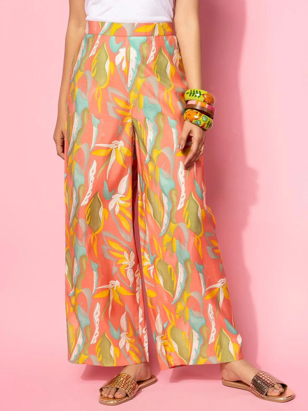 Libas Coral Printed Silk Blend Co-Ords