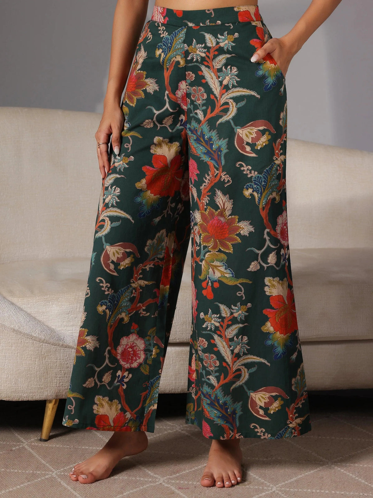 Libas Green Printed Cotton Night Suits