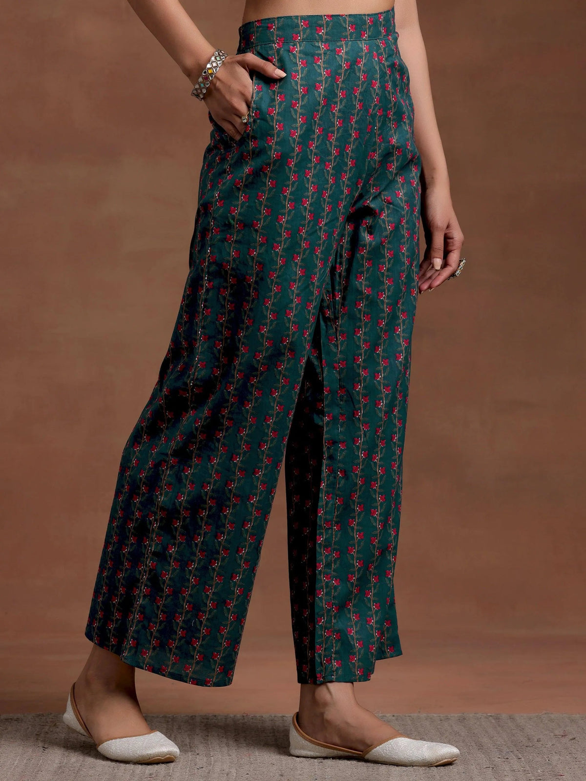 Libas Blue Printed Cotton A-Line Kurta With Palazzos