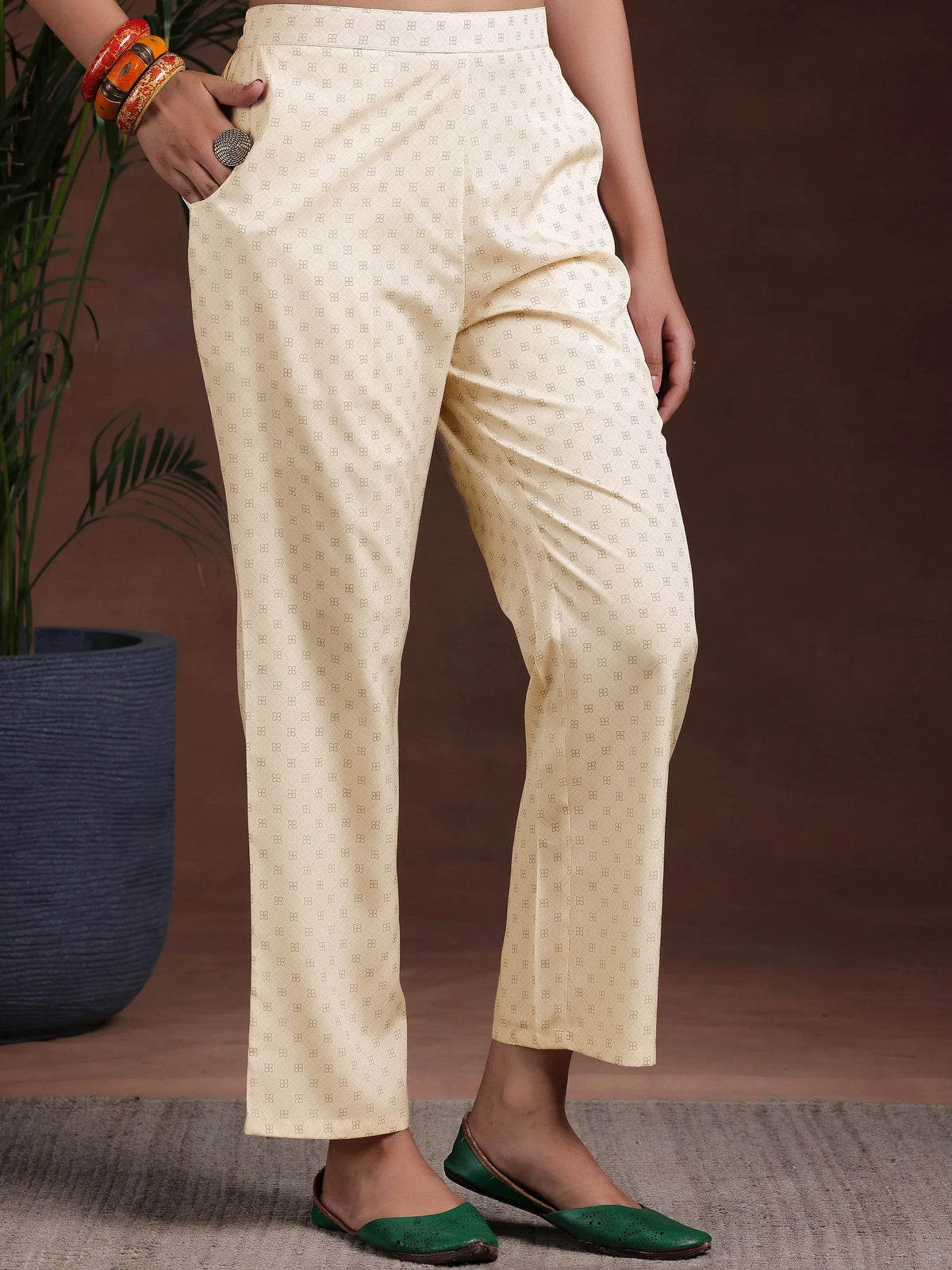 Libas Off White Printed Poly Crepe Straight Suit With Dupatta