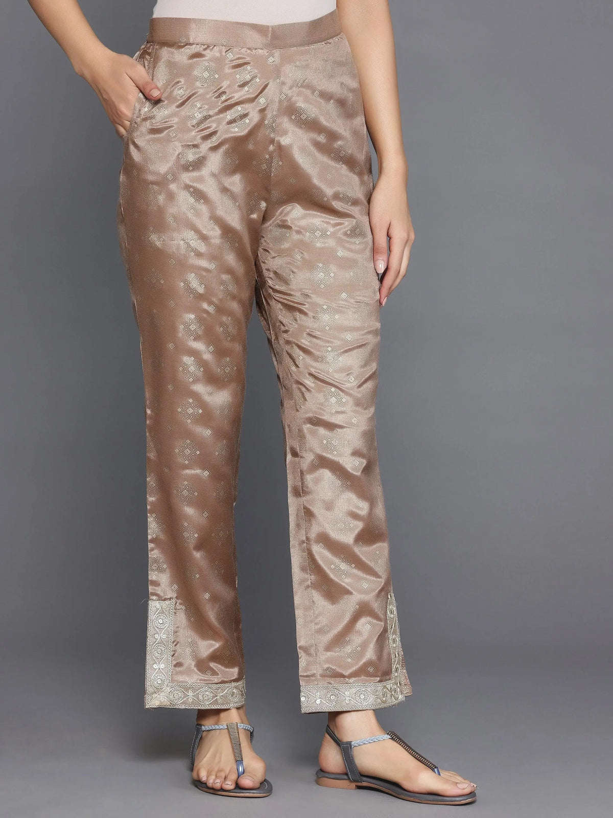 Libas Brown Woven Design Silk Blend Straight Kurta Set