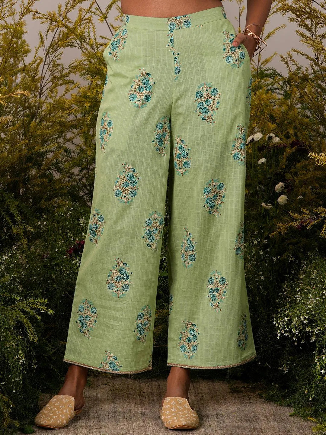 Libas Green Printed Cotton Straight Kurta Set