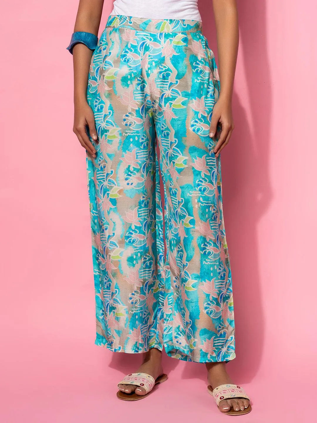 Libas Blue Printed Silk Blend Co-Ords