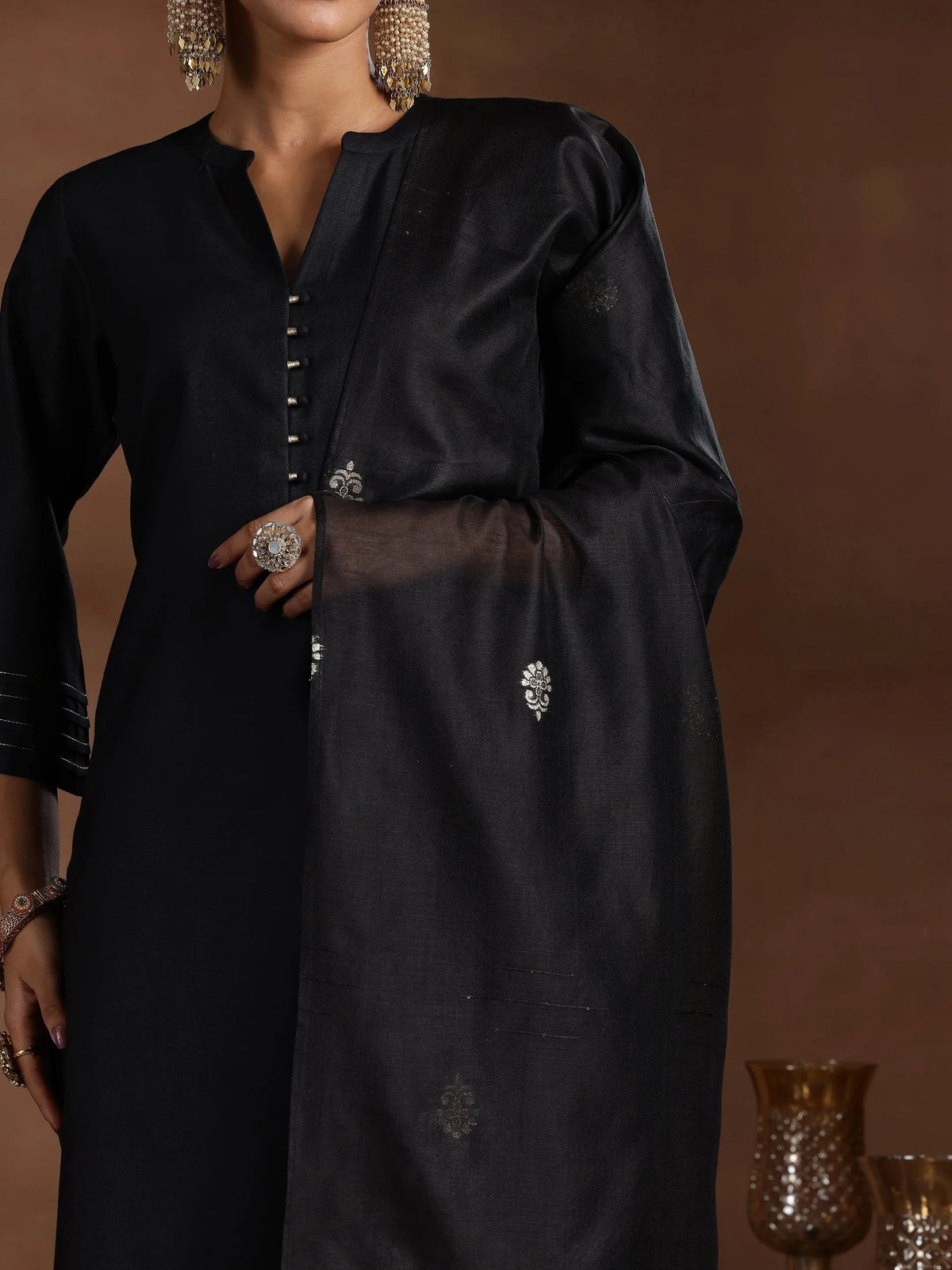 Gerua Black Solid Cotton Blend Straight Suit With Dupatta