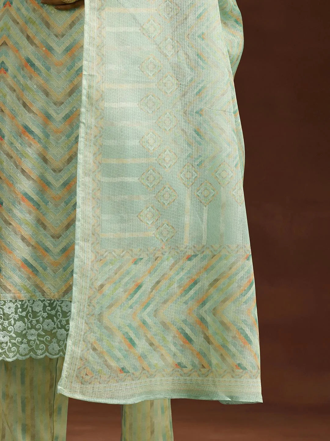 Libas Green Embroidered Cotton Blend Straight Suit With Dupatta