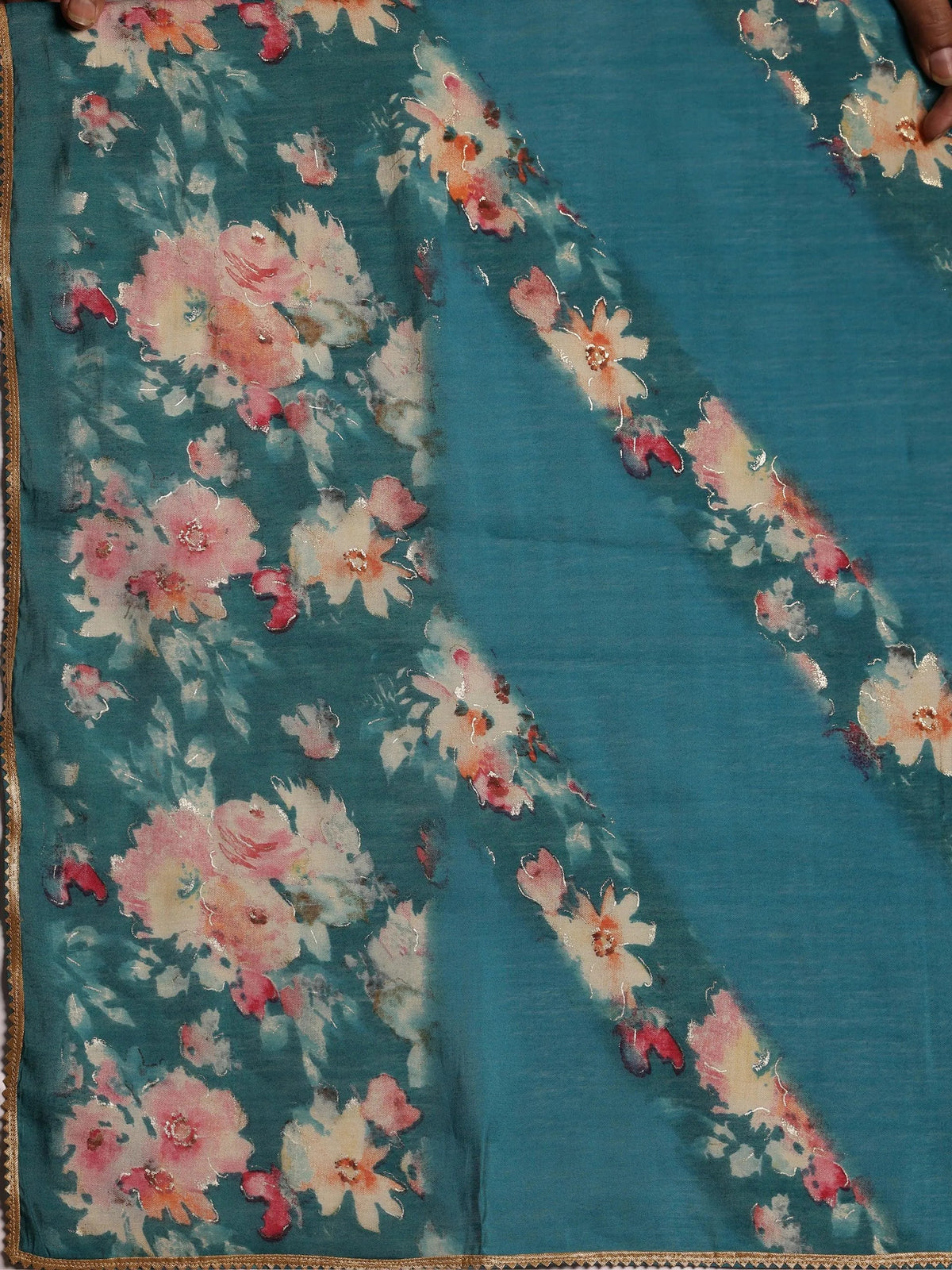 Libas Blue Printed Silk Blend Anarkali Suit With Dupatta