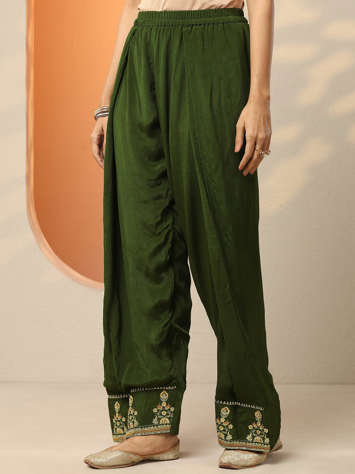 Libas Green Embroidered Chinon Straight Suit Set With Dupatta