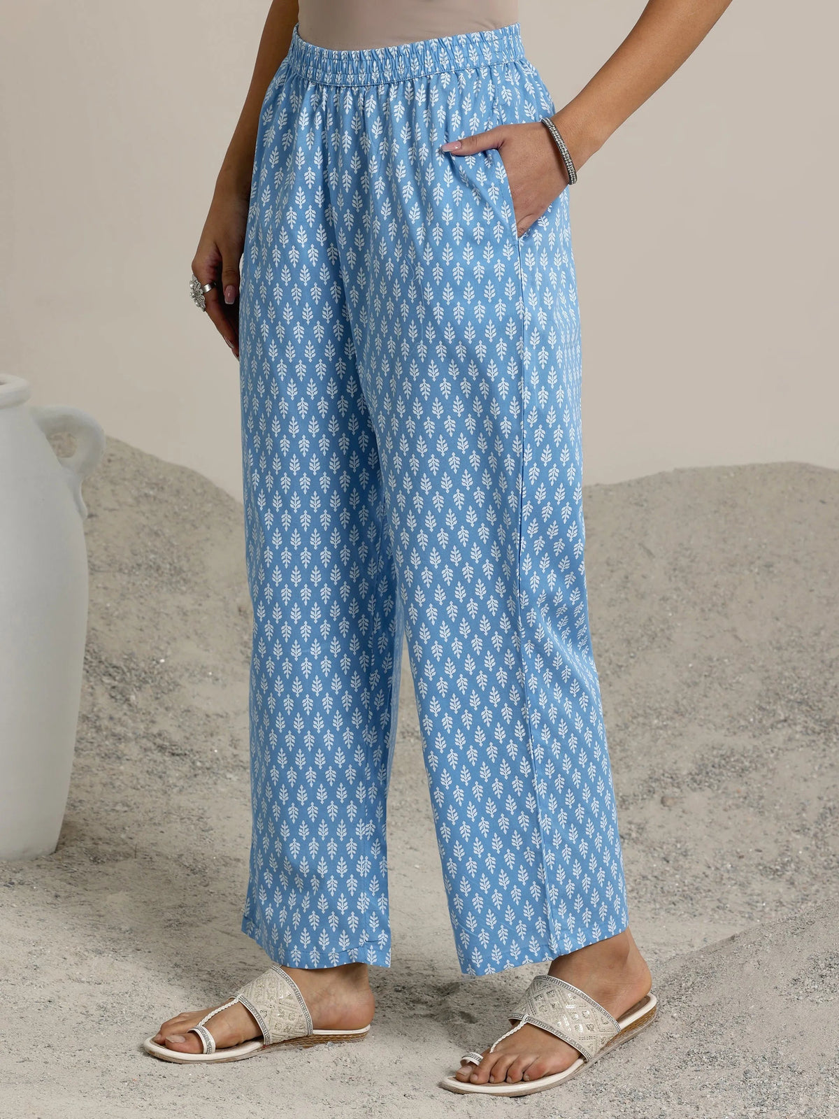Libas Blue Printed Cotton Straight Suits With Dupatta