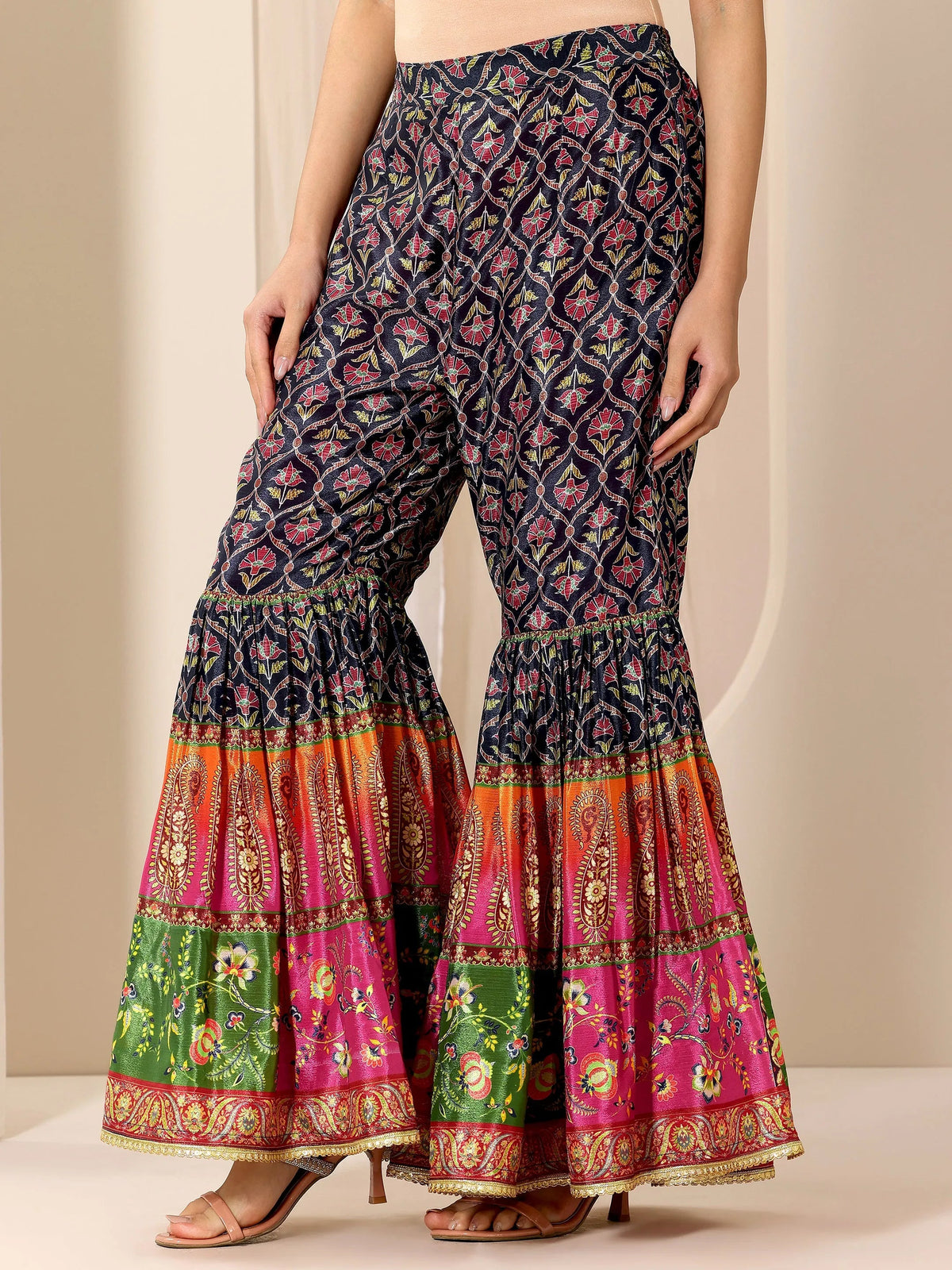 Libas Multi Printed Chinon Straight Sharara Suit Set With Dupatta