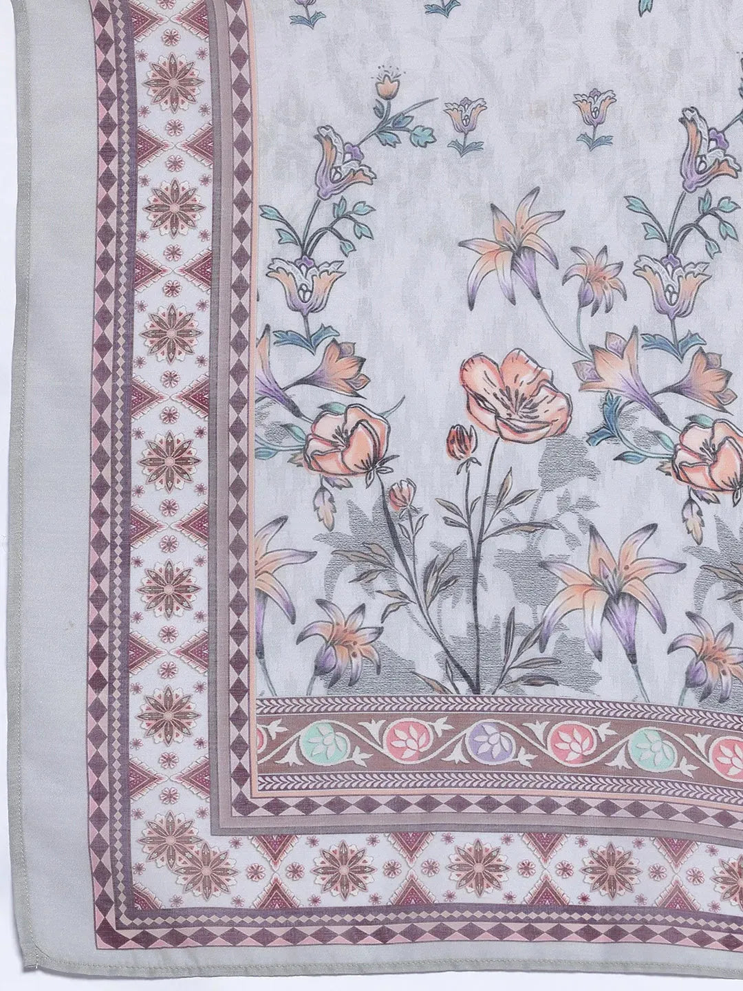 Libas Grey Printed Poly Crepe Straight Suit With Dupatta