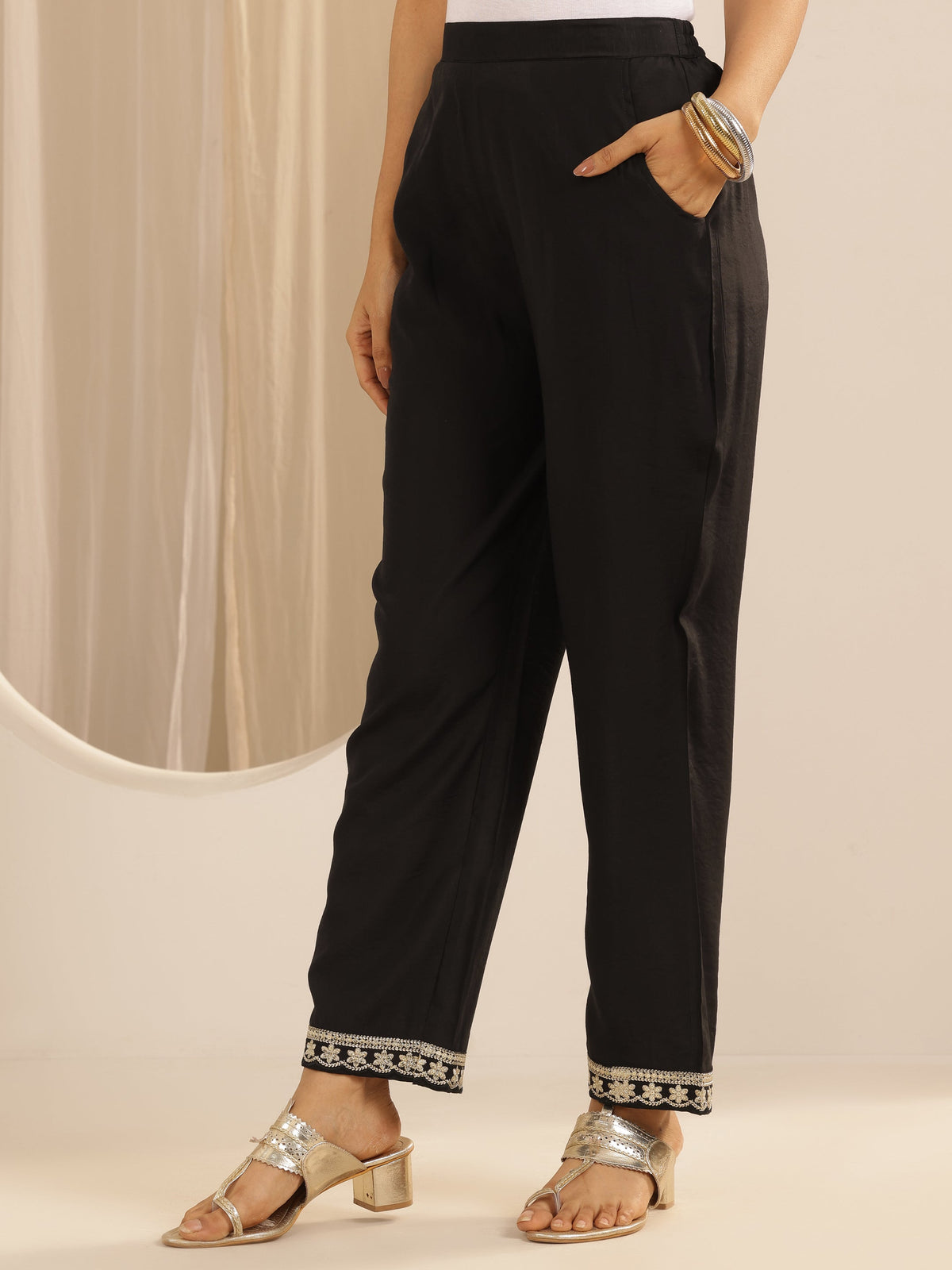 Gerua Black Solid Silk blend Straight Suit Set With Dupatta