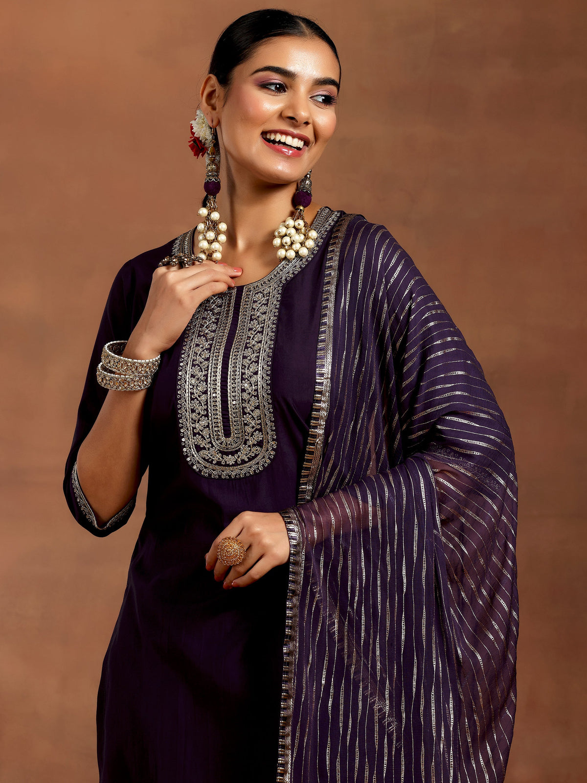 Gerua Purple Yoke Design Silk Blend Straight Suit With Dupatta