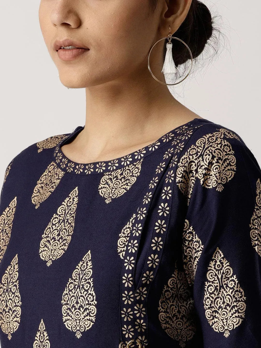 Libas Blue Printed Rayon Kurta