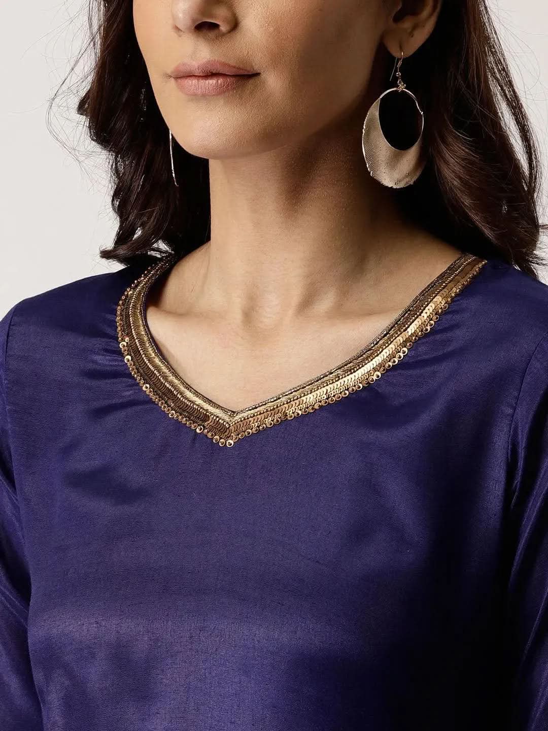 Libas Blue Solid Polyester Straight Kurta With Skirt
