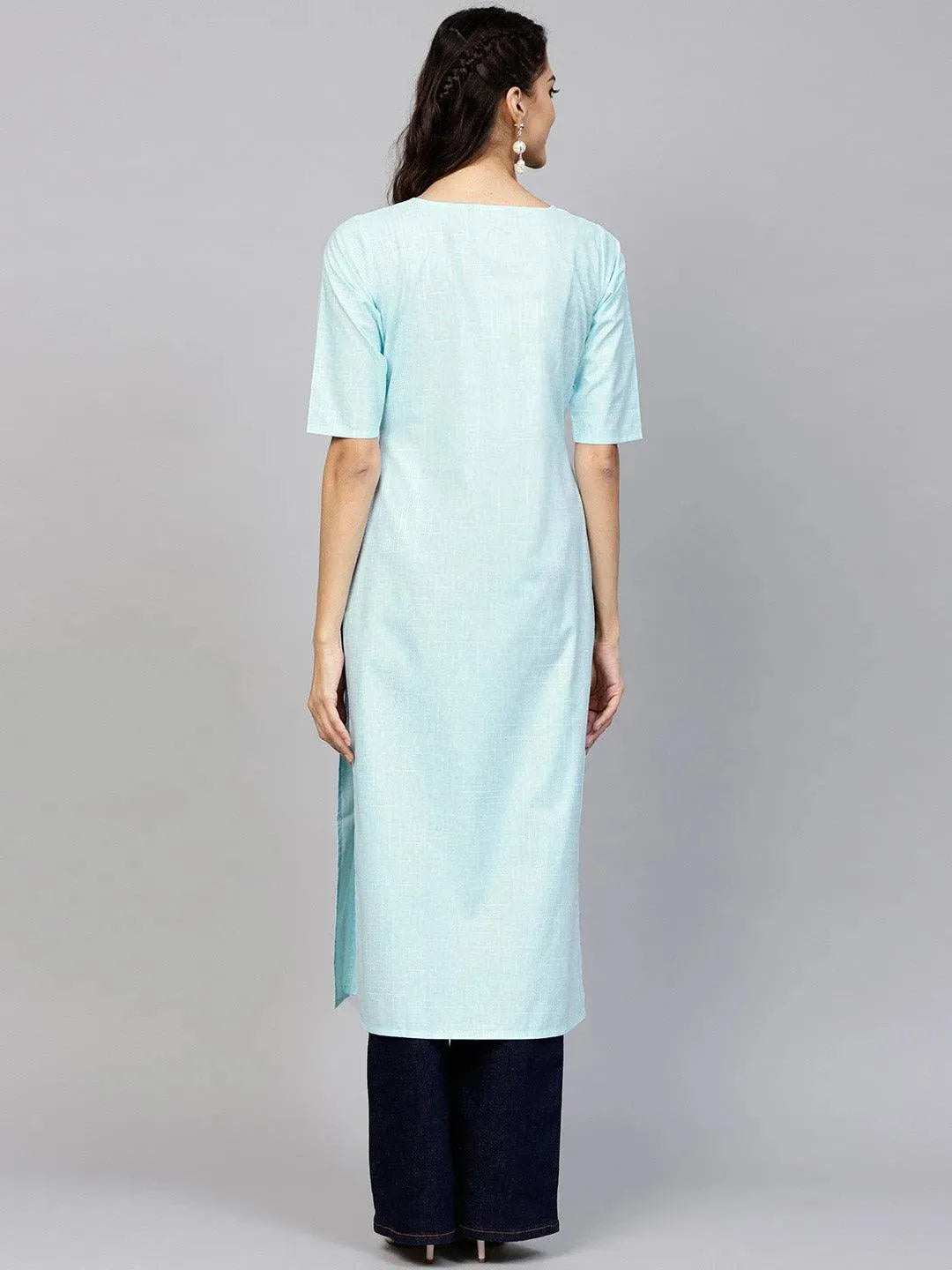 Libas Blue Woven Design Cotton Kurta
