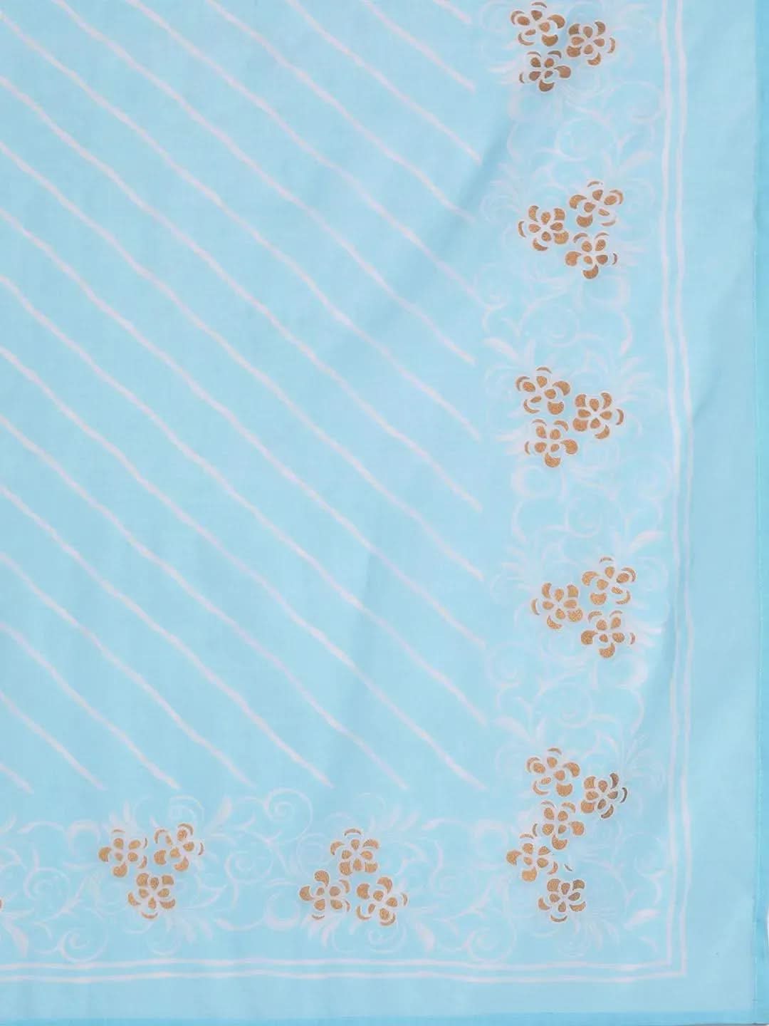 Libas Blue Yoke Design Cotton A-Line Kurta With Trousers & Dupatta