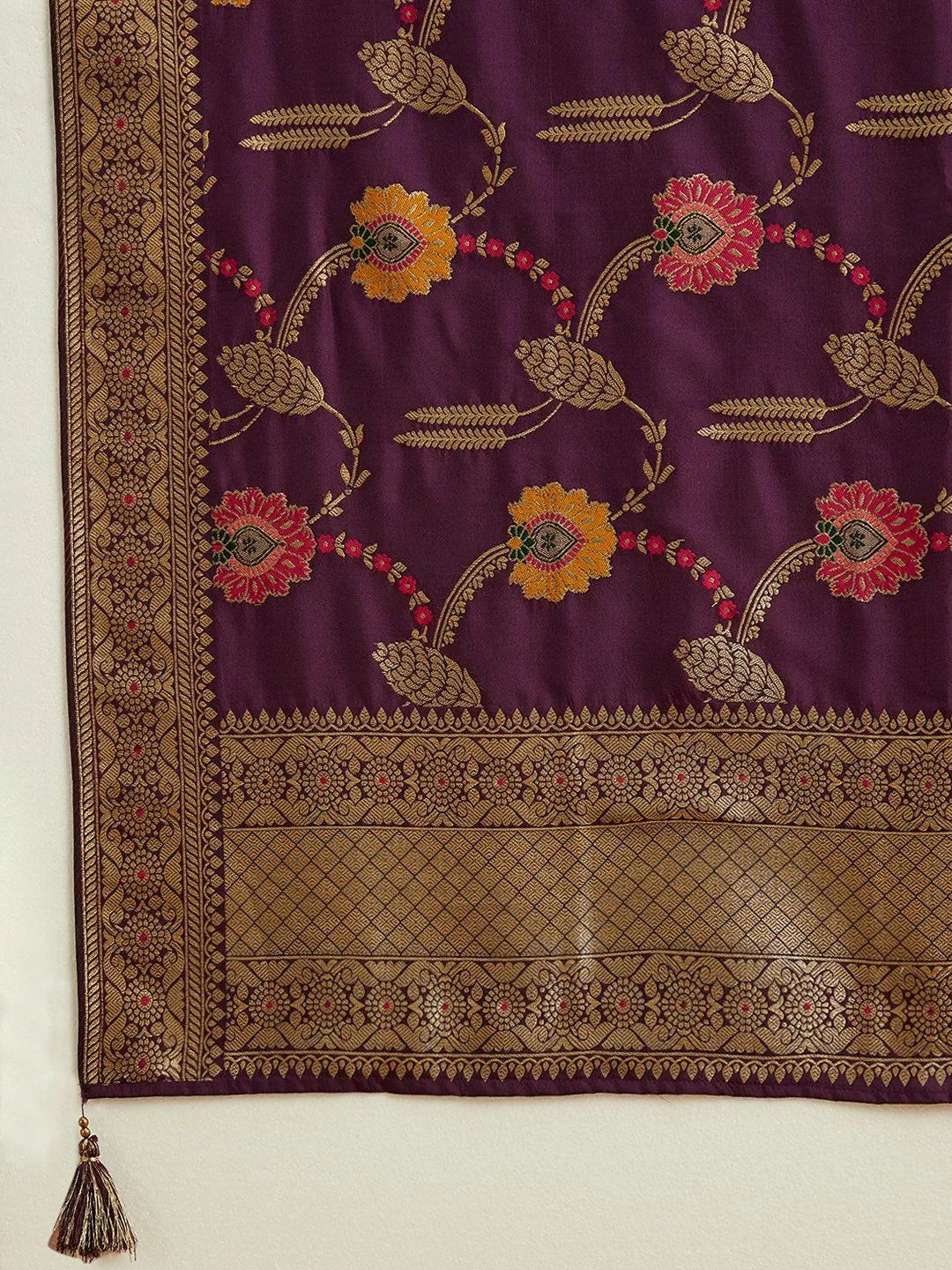 Libas Burgundy Embroidered Silk Blend Straight Suit With Dupatta