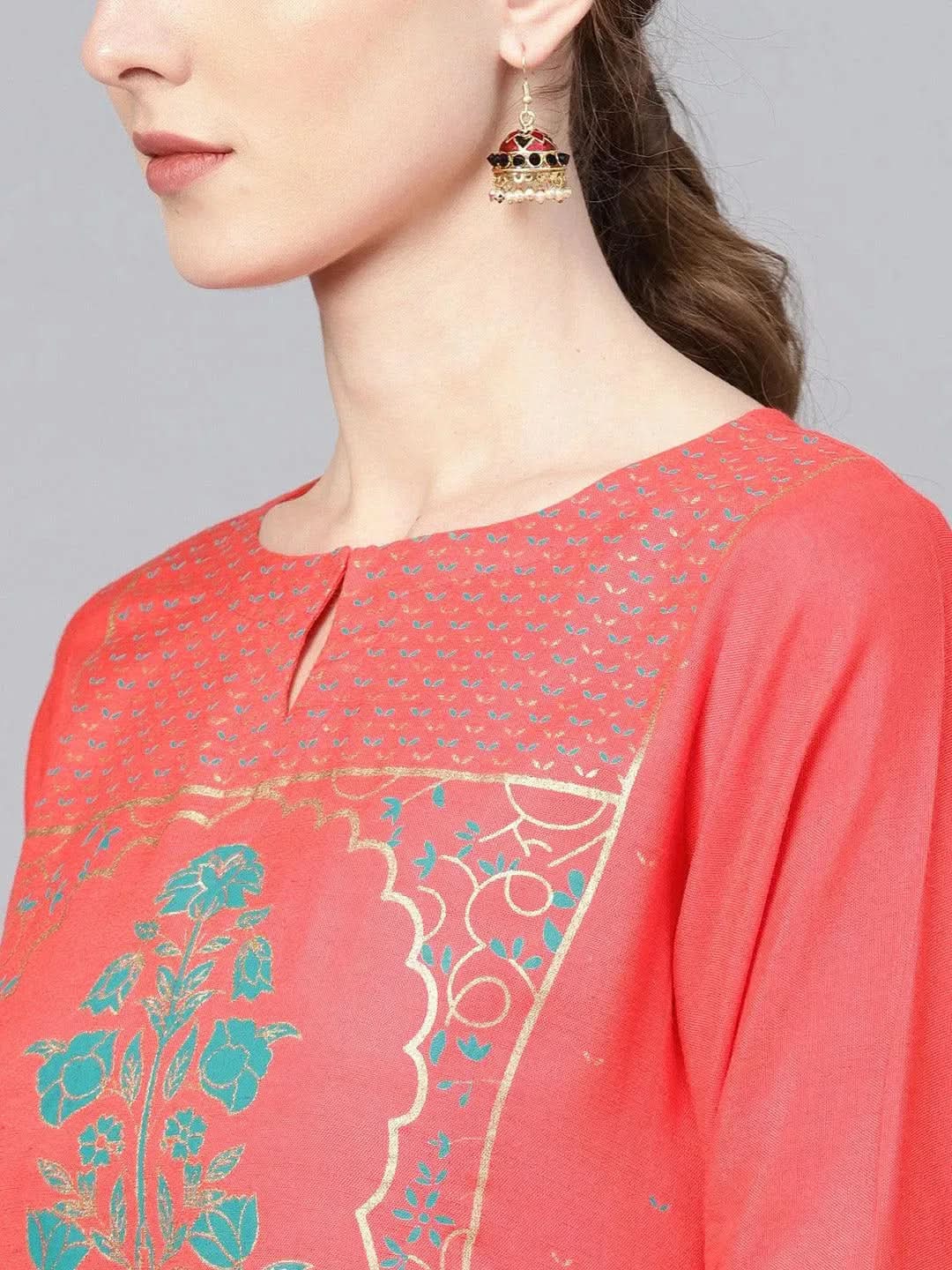 Libas Coral Printed Cotton Straight Kurta With Palazzos & Dupatta