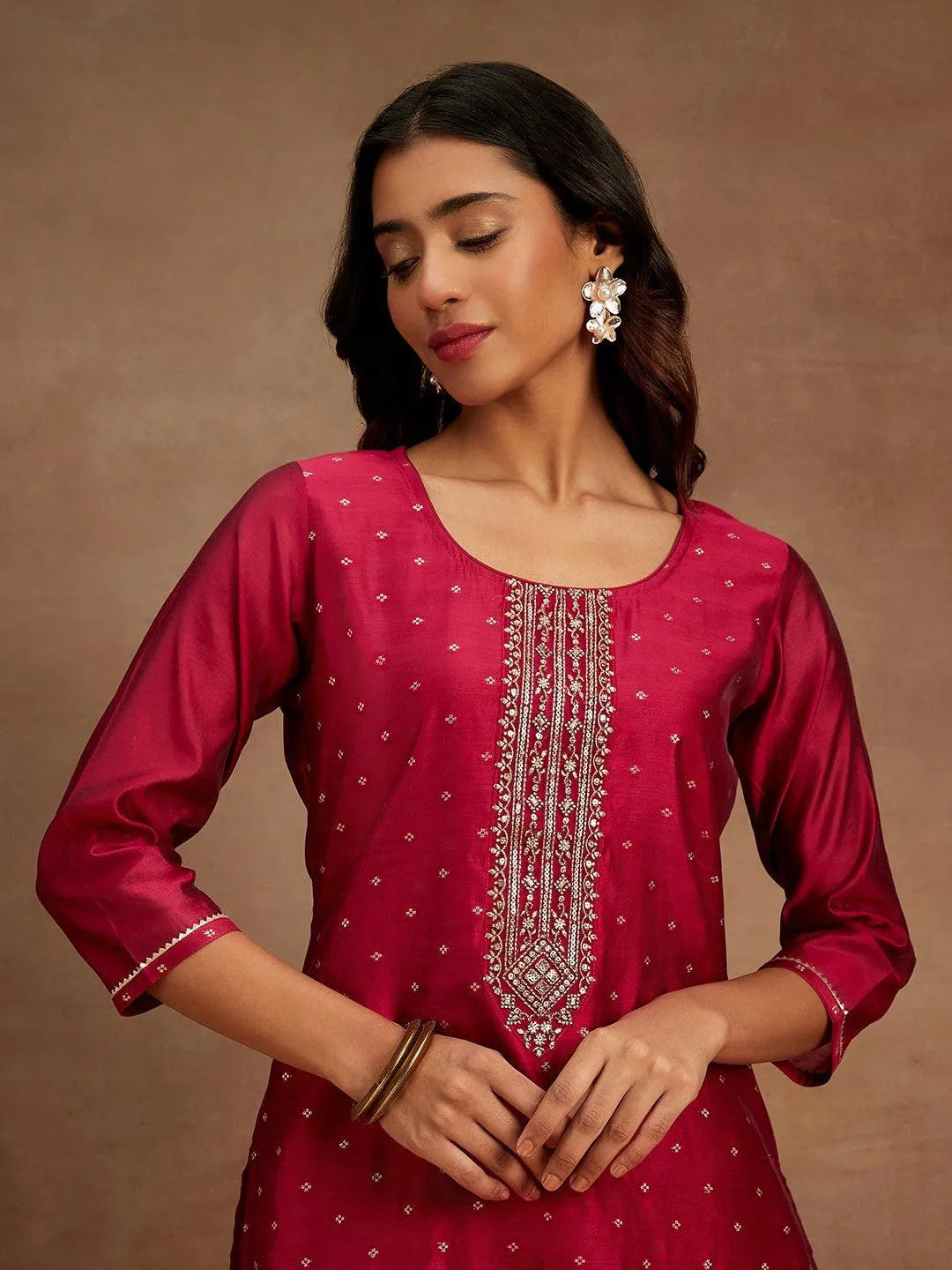 Libas Fuchsia Chanderi Silk Woven Design Kurta