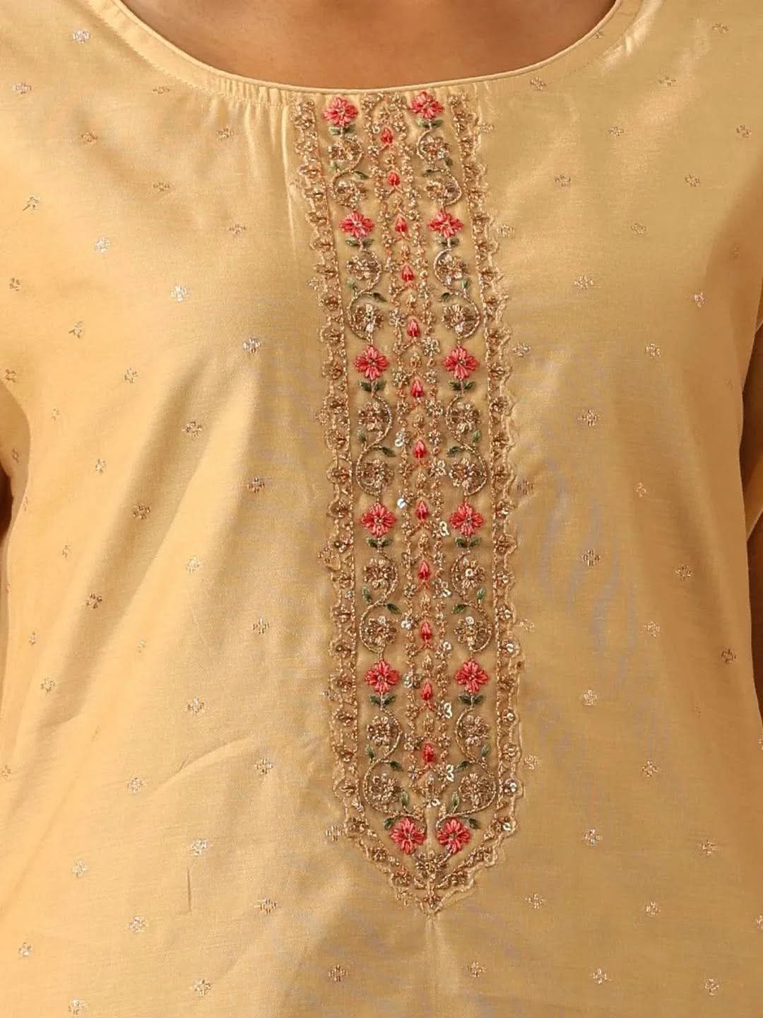 Libas Gold Woven Design Chanderi Silk Straight Kurta
