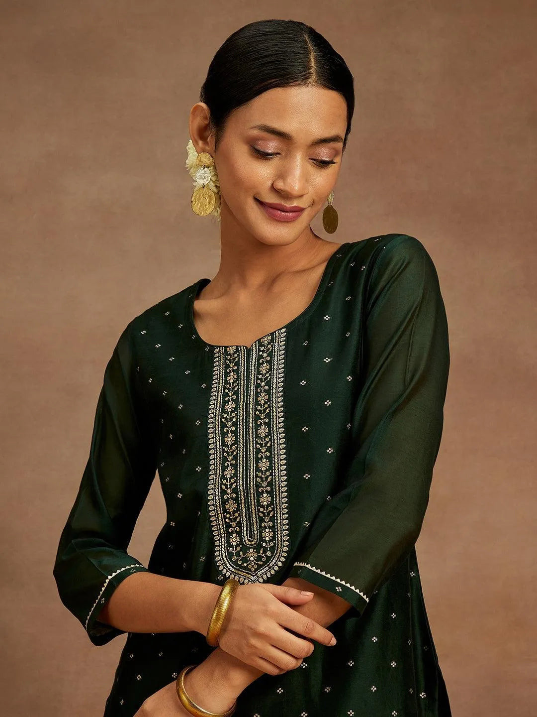 Libas Green Chanderi Silk Woven Design Kurta