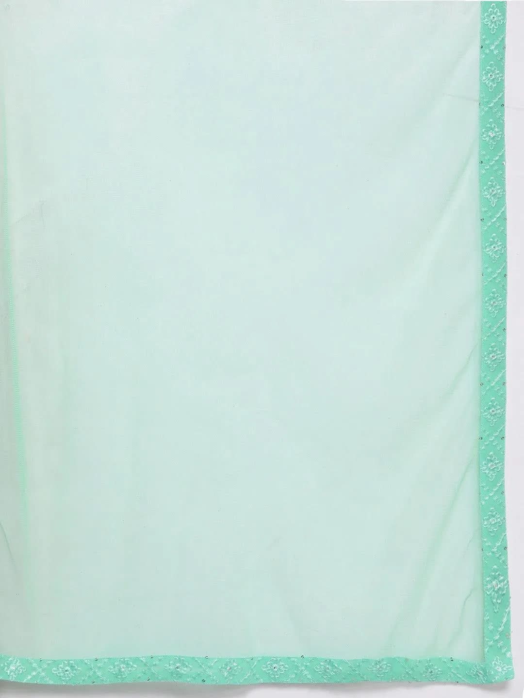 Libas Green Embroidered Georgette Anarkali Kurta With Churidar & Dupatta