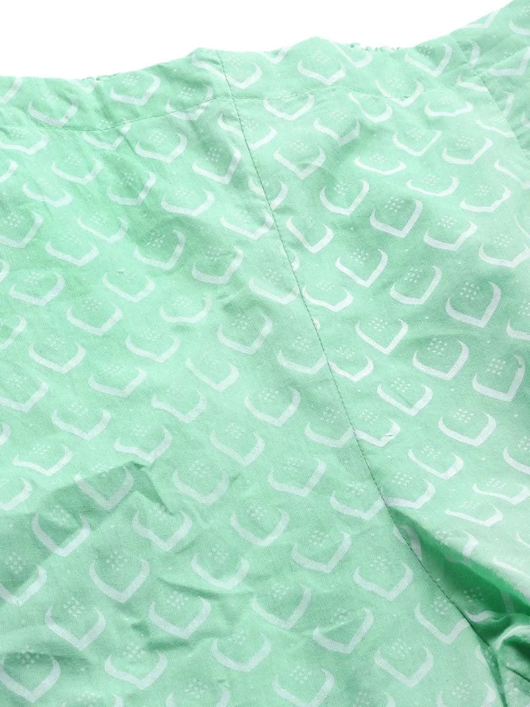 Libas Green Printed Cotton A-Line Kurta With Palazzos
