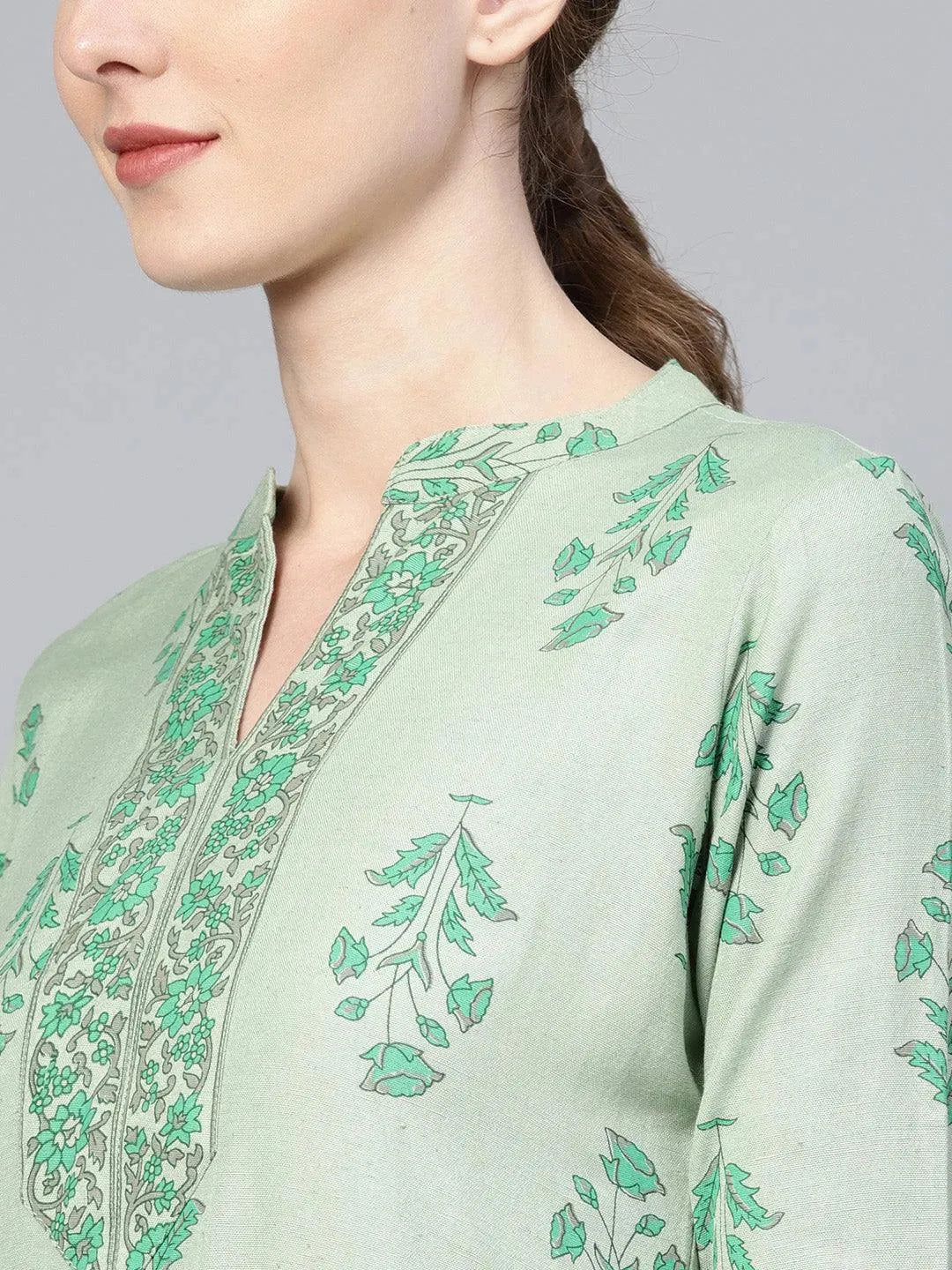 Libas Green Printed Cotton Straight Kurta With Palazzos
