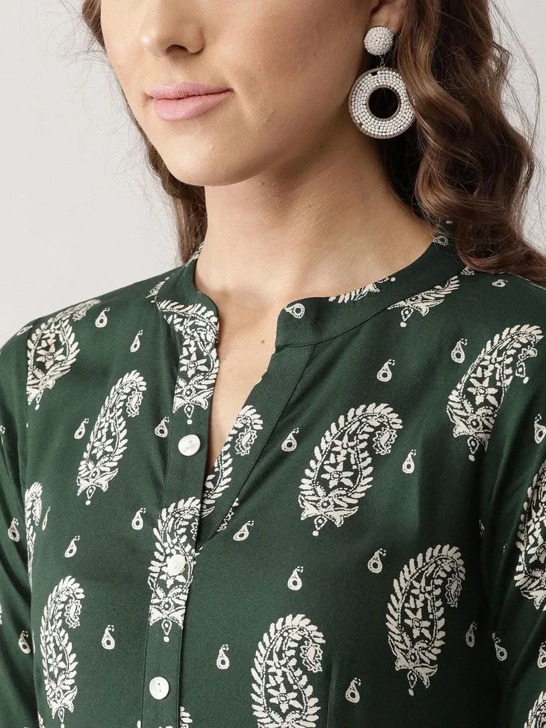 Libas Green Printed Rayon Dress