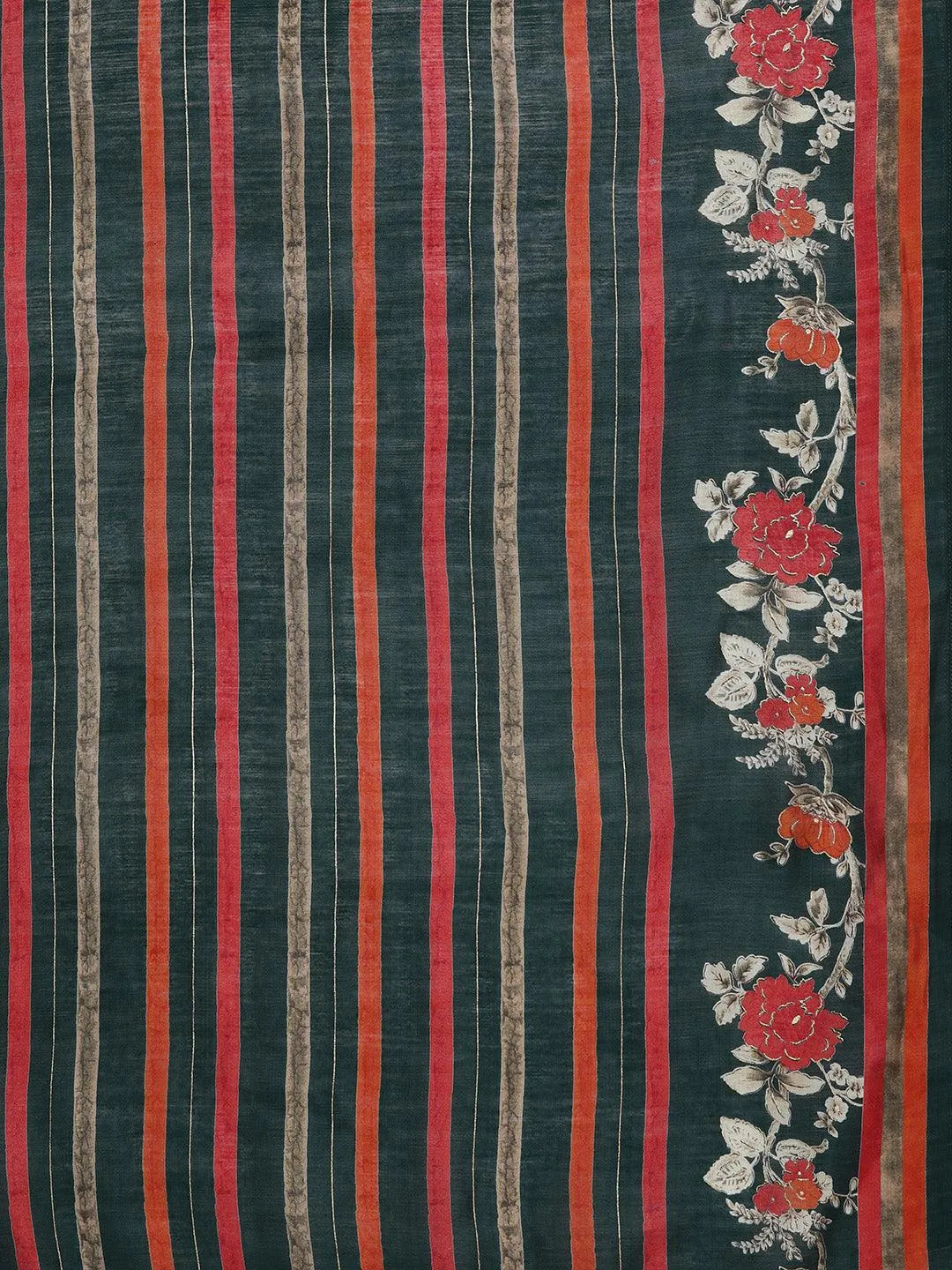 Libas Green Printed Silk Blend Straight Suit With Dupatta