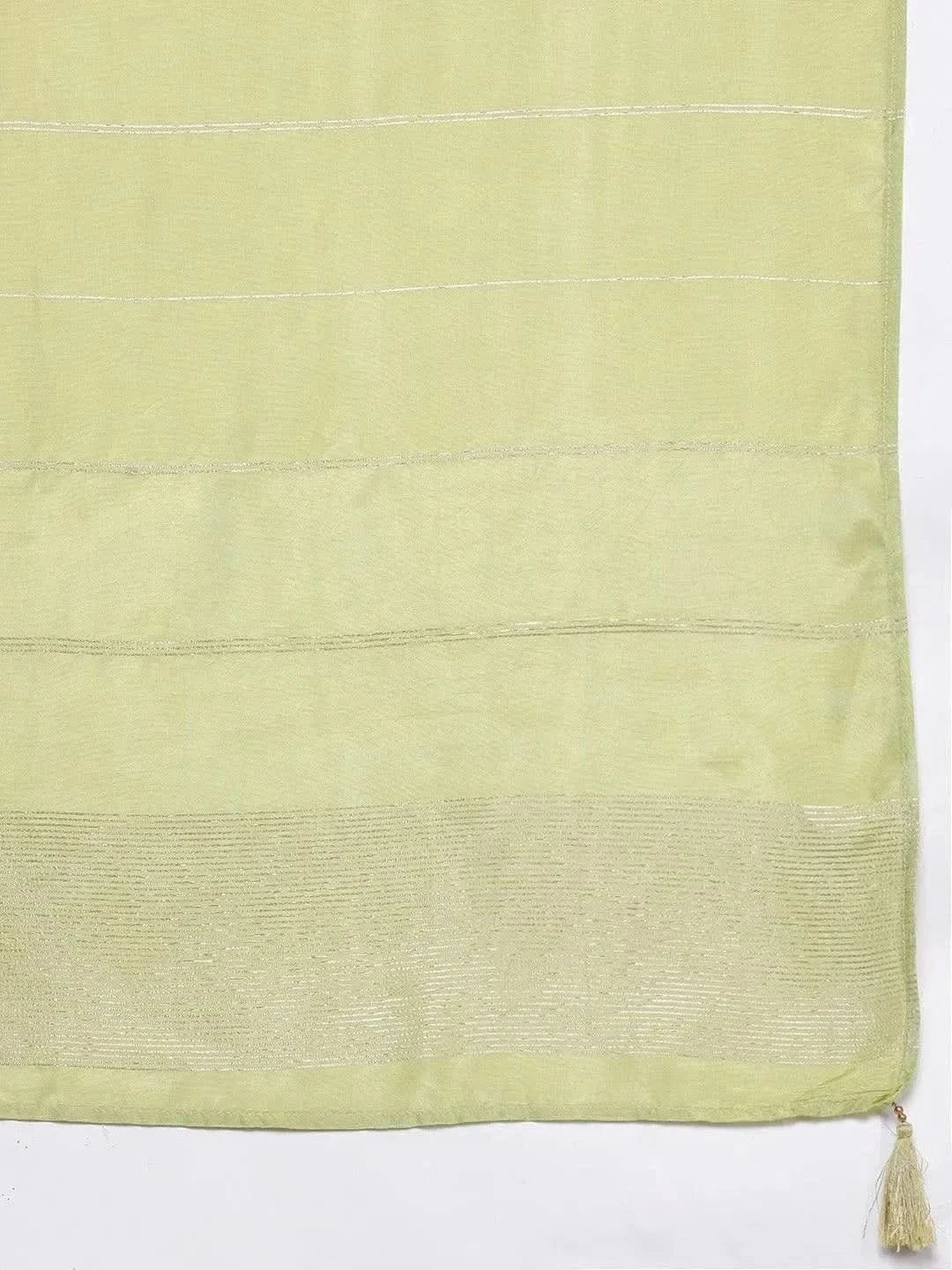 Libas Green Self Design Silk Blend Straight Kurta With Trousers & Dupatta